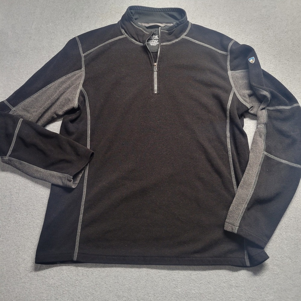 KUHL Kashmira Black & Gray Fleece Lined 1/4 Zip Mock Neck Sweater Pullover Large